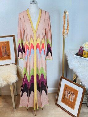 M Missoni Metallic Knit Maxi Duster Cardigan Multicolor Zig Zag IT 44 US 10